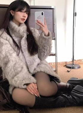 啦啦酱环保皮毛一体毛毛大衣YCC月影少女立领染尖保暖小火山外套