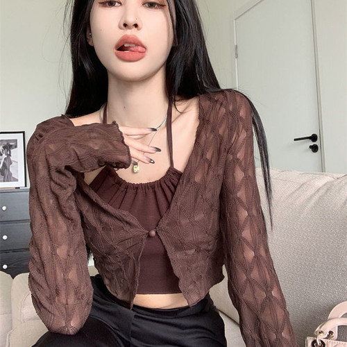 冰丝针织防晒上衣女披肩夏季辣妹小开衫配吊带外搭小坎肩薄纱上衣