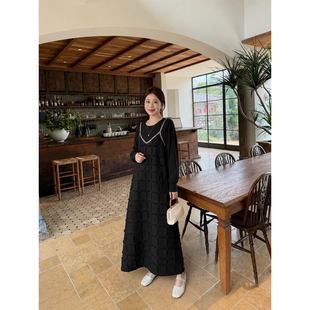 拼接假两件卫衣连衣裙女早秋新款宽松显瘦设计感直筒休闲过膝长裙