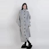 针织连衣裙加厚 大衣灰色慵懒大毛衣裙女秋冬过膝高领大码 长款 开衫
