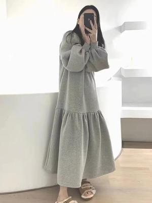 常规通勤宽松型灰色卫衣裙