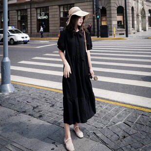 夏季新款大码女装宽松胖MM显瘦遮肚子减龄连衣裙休闲短袖蛋糕长裙