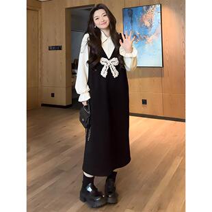 大码假两件衬衫连衣裙女2026秋季款胖mm宽松腰梨形身材显瘦小裙子