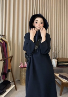 宽松直筒遮肉卫衣裙 连衣裙女2025春秋新款 欧货大版 连帽半开领长袖