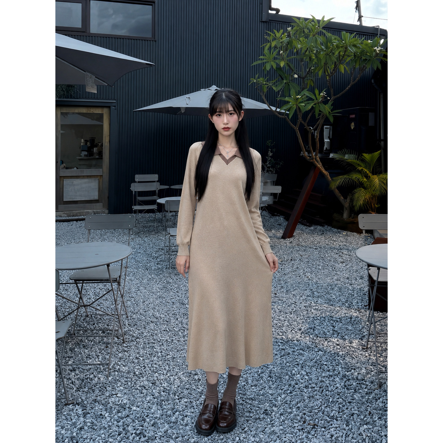 胖mm大码宽松显瘦针织打底裙子女2026秋冬慵懒风超长款直筒毛衣裙