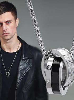 欧美潮男专属钛钢双环项链嘻哈风