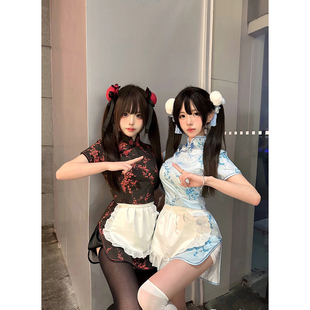 中华娘旗袍新中式 改良日系甜妹可爱小厨娘cos连衣裙Lolita围裙女