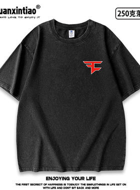 Faze Clan战队服CSGO比赛水洗做旧重磅短袖T恤男女同款夏季潮tee