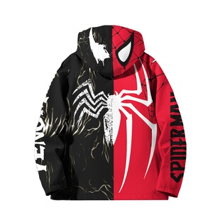 毒液夹克卫衣外套加绒保暖防风男蜘蛛侠连帽拼色周边潮全彩卫衣