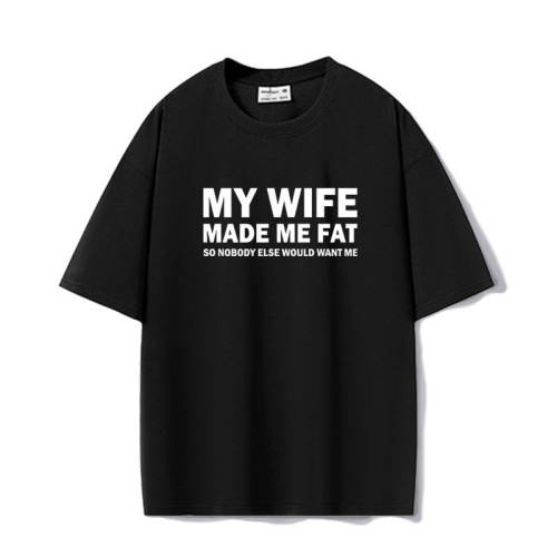 MY WIFE MADE ME FAT搞怪夫妻梗超宽松oversize重磅短袖T恤男女夏