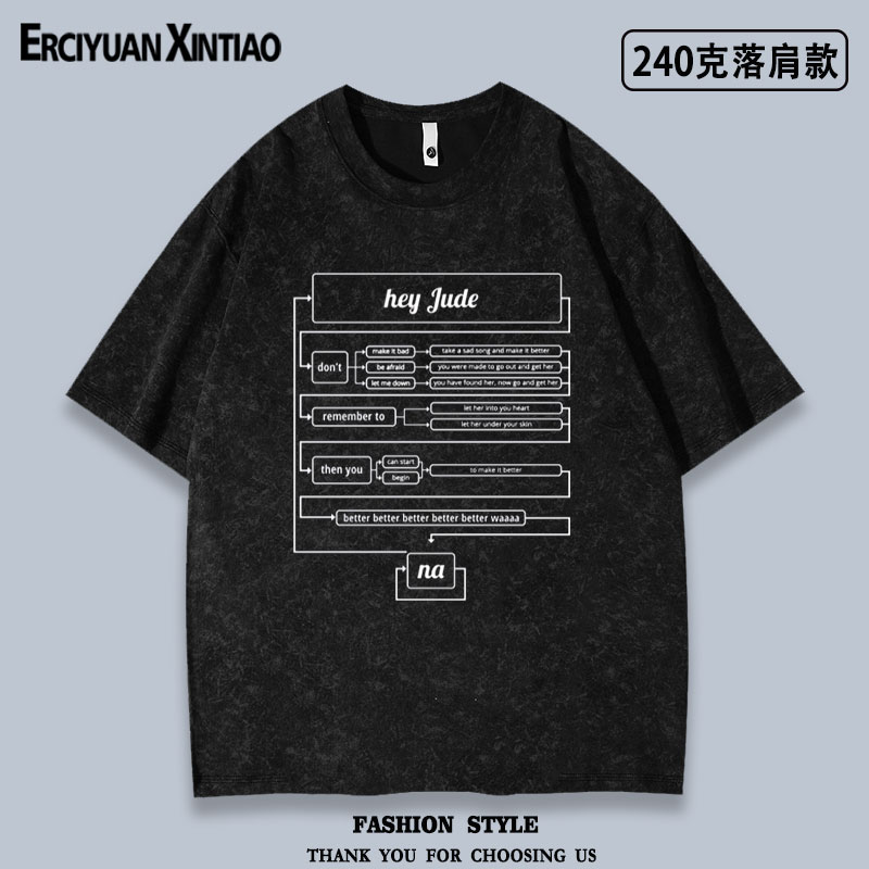 Hey jude嗨朱迪Beatles摇滚重磅水洗做旧短袖T恤披头士列侬怀旧夏