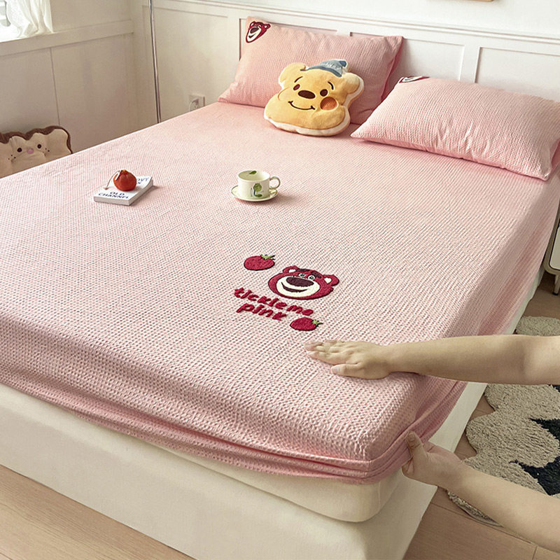 A类全棉华夫格床笠单件迪士尼卡通纯棉床笠罩床垫套保护罩防尘罩