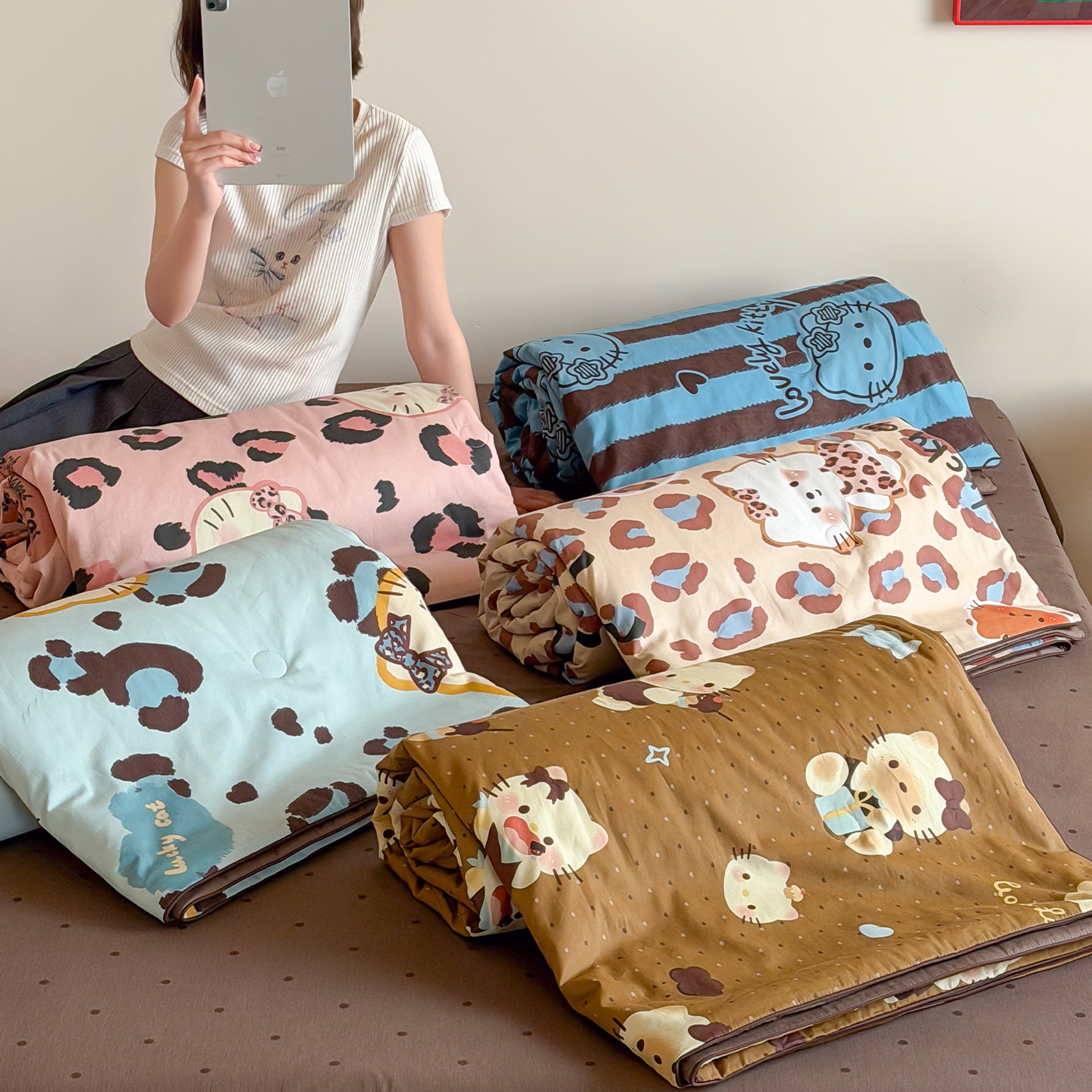 A类全棉夏凉被四件套单双人儿童学生宿舍纯棉空调被可机洗薄被子