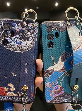 适用三星note20手机壳如意note20ultra腕带保护硅胶套SM一N9810斜挎挂绳noto20全包5g防摔uitra磨砂软N9860女