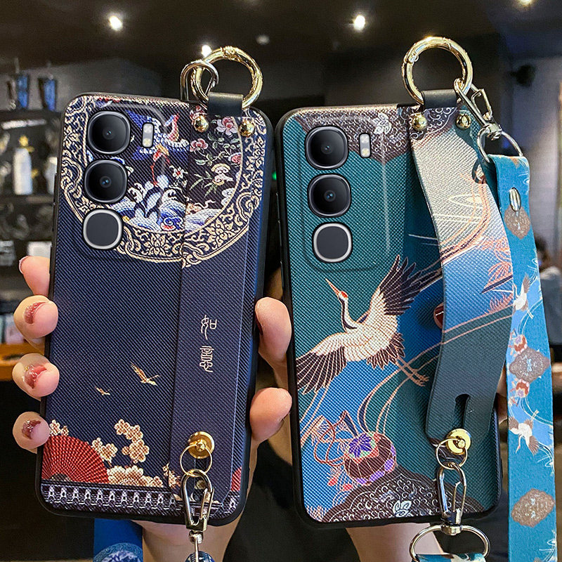 适用vivoy50s手机壳如意vivo腕带y50e保护硅胶套y50s斜挎挂绳5g全包防摔磨砂软V2443A新款女s5g超薄e5g可背带