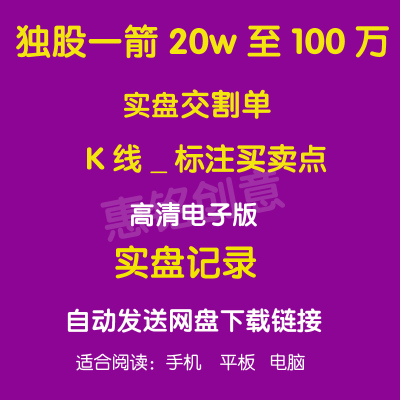 独股一箭20w至100万实盘 (操盘逻辑/游资交割单/K线/标注买卖点)