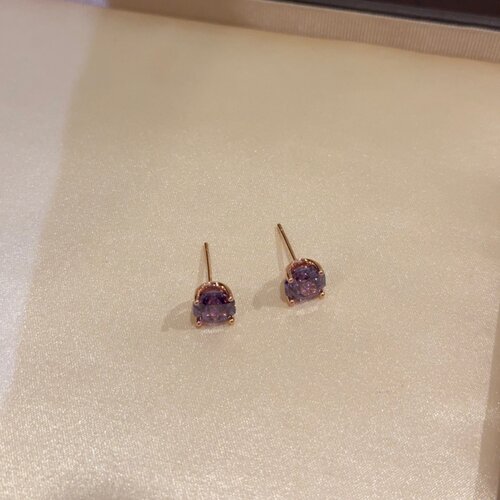 幻紫星玫瑰金色四爪简约耳钉