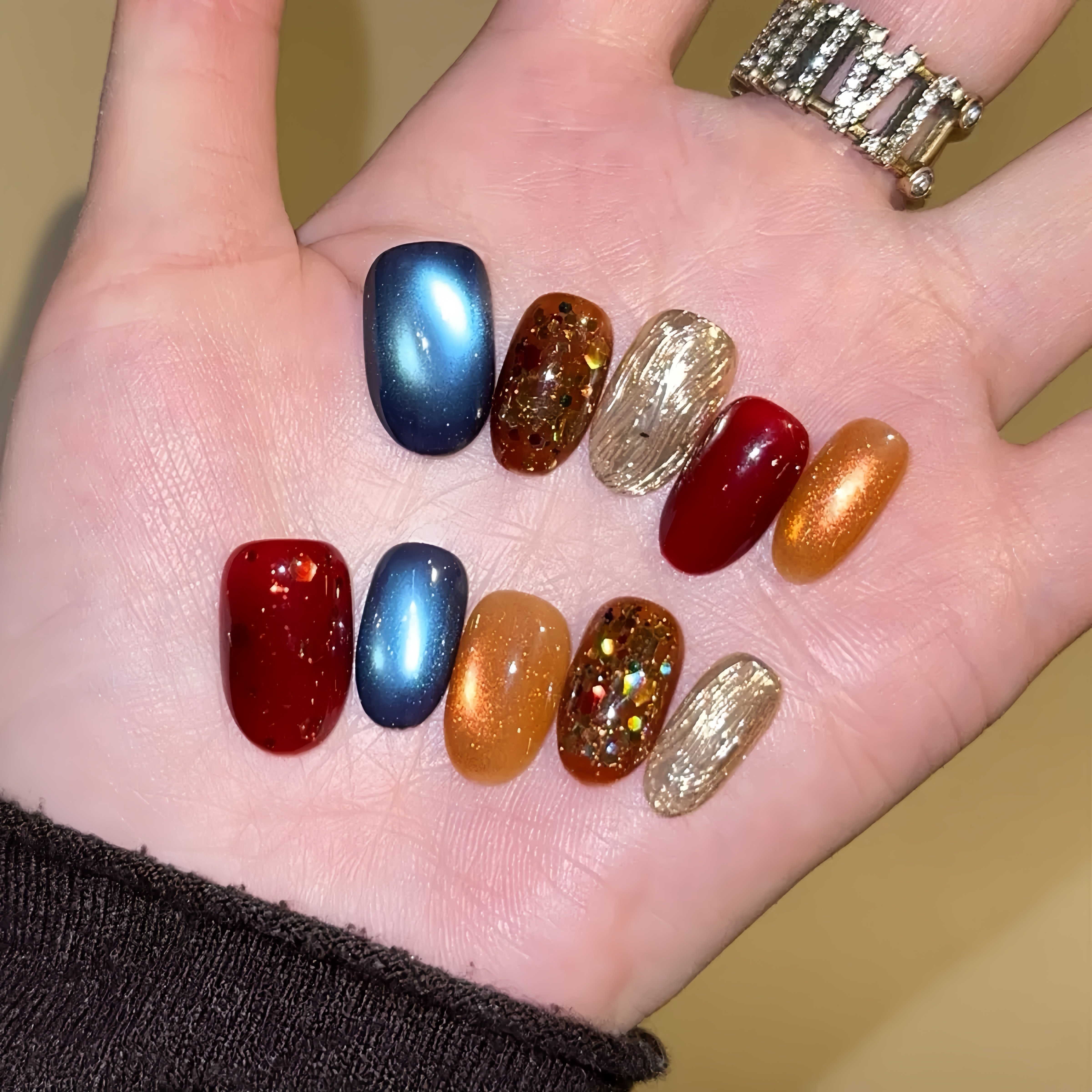 纯手工穿戴甲复古撞色猫眼高级日常气质秋冬显白短款美甲新年限定,彩妆/香水/美妆工具,穿戴甲/甲片,淘宝优惠券,粉丝福利购,淘宝优惠卷