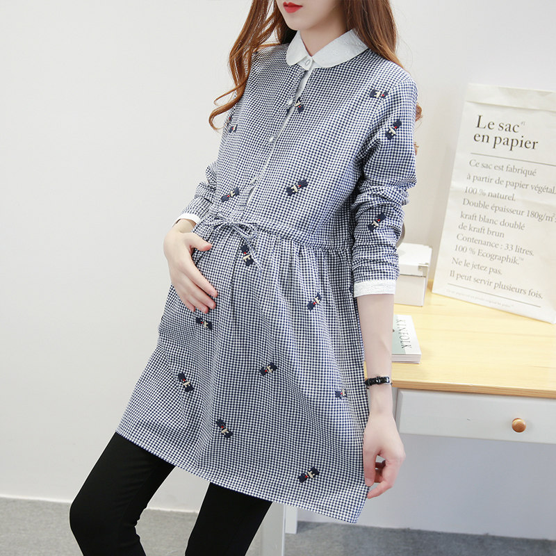 2022 Autumn maternity dress Long sleeve Bottoming coat shirt Easy pregnant woman Dress spring and autumn lattice pregnant woman skirtin the Maternity/Maternal supplies/Nutrition , Maternity , Shirt/Chiffon shirt  category - from Buy2taobao.com to provide professional Taobao agent buy service