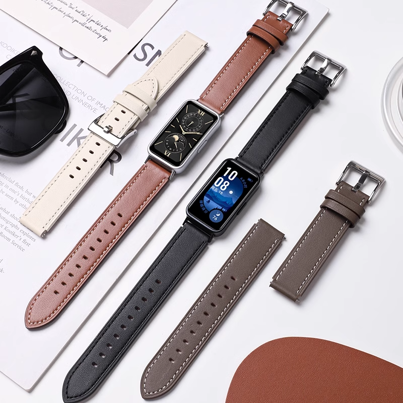 使用于华为手环10/9表带真皮手环8腕带皮质新款折替换带9代腕带男士表带女生表链高级质感智能运动针扣棕色