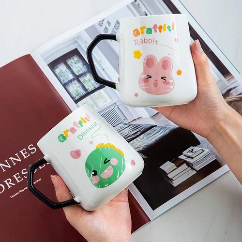 卡通情侣马克杯大容量带盖勺