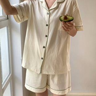 实拍 ins夏季 INS亲肤纯棉针织简约风家居服睡衣套装