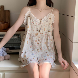 新款 2025夏季 睡衣女夏吊带云朵棉带胸垫甜美公主风家居服