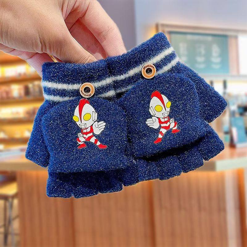 儿童手套男童冬季保暖防冻翻盖半指幼儿园宝宝男孩加厚毛线奥特曼,童装/婴儿装/亲子装,手套,淘宝优惠券,粉丝福利购,淘宝优惠卷