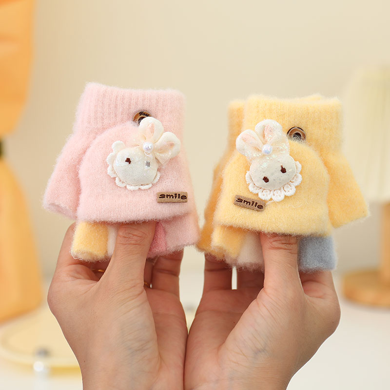 宝宝手套冬季保暖女童小童婴儿1-3岁0-2露半指翻盖男童幼儿童五指