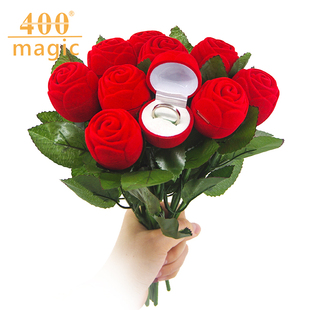 红色玫瑰花戒指盒 魔术道具  情人节礼物个性创意求婚戒指盒