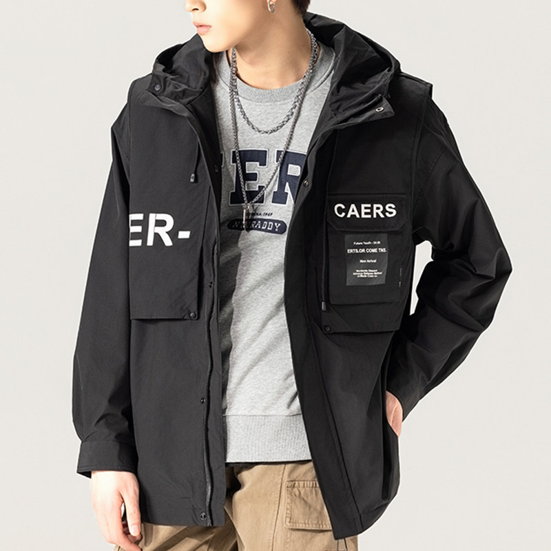 时尚潮流男生夹克宽松舒适外套防风连帽大码男外衣潮牌夹克男外套