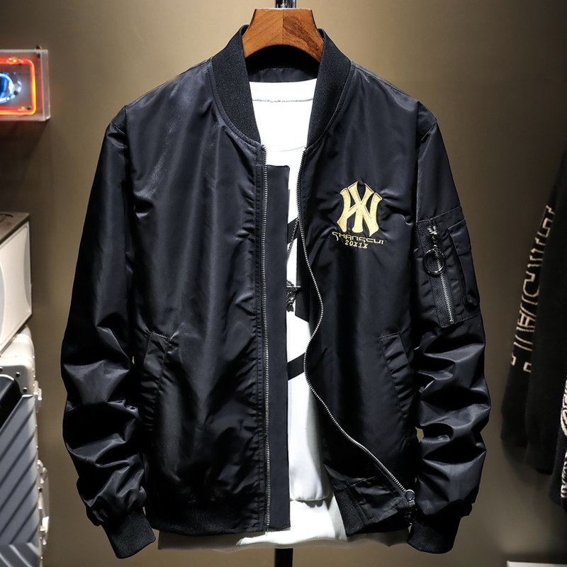 春秋款夹克男装飞行员刺绣休闲外套男棉衣潮牌棒球服男士运动百搭