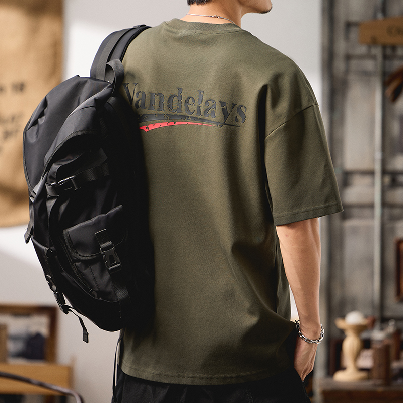 重磅300g水洗橄榄绿T恤夏季潮流短袖户外半袖薄款印花T恤男