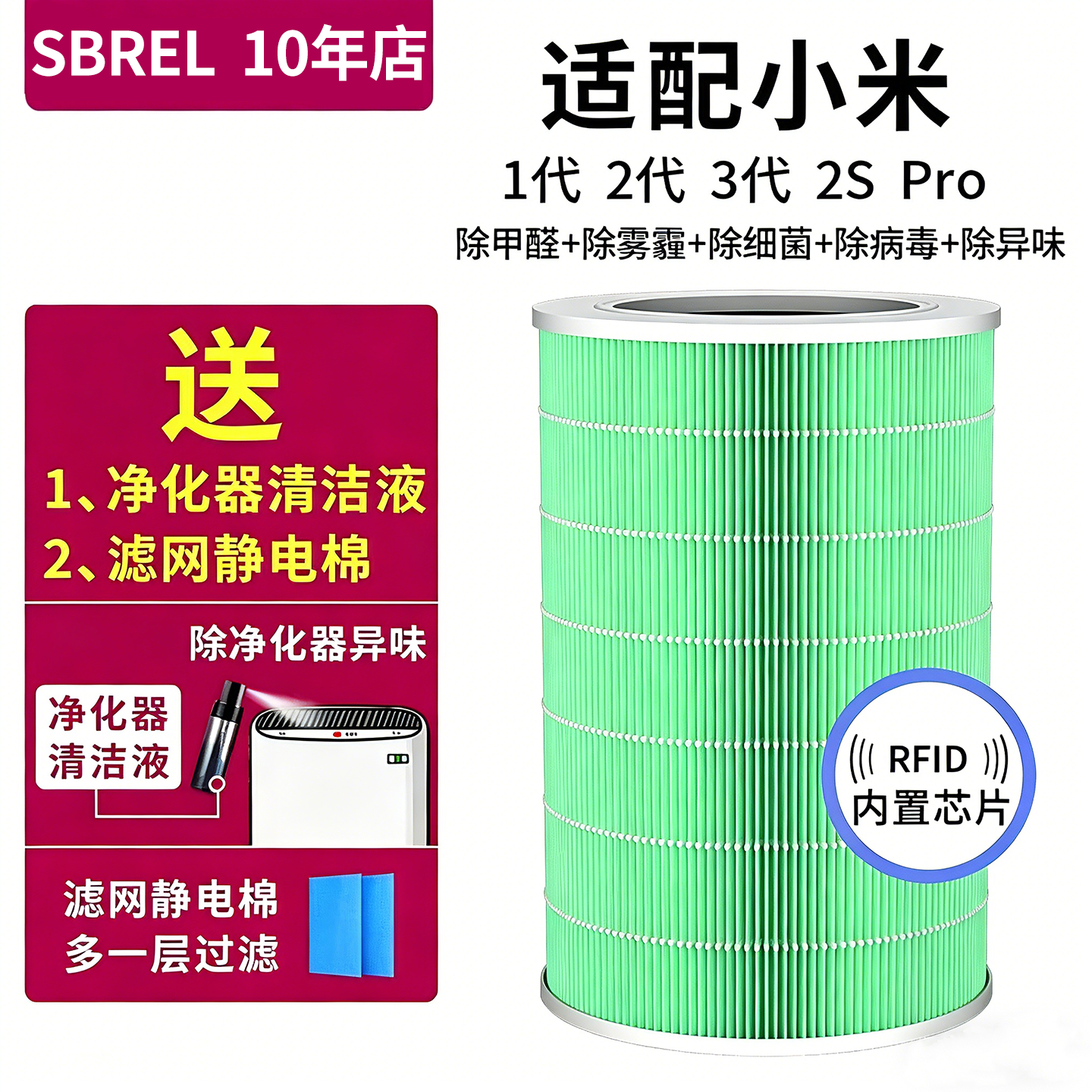 适用小米空气净化器滤芯M2滤网 1代2代Pro通用除甲醛增强 除PM2.5