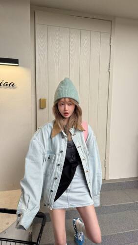 GOD财神2026春款首发美式复古水洗翻领牛仔外套女+牛仔半裙套装