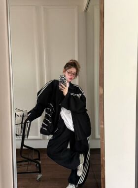 GOD财神2025早春新款韩系宽松大版三条杠重工牛仔套装男女同款潮