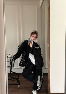 男女同款 三条杠重工牛仔套装 潮 韩系宽松大版 GOD财神2025早春新款