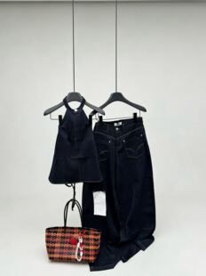 R13正品2026春季新款老钱假日挂脖露背吊带+牛仔阔腿牛仔裤套装女