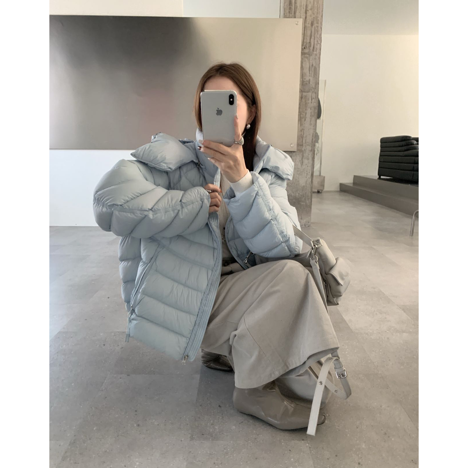 冬季廓形龟背连帽羽绒服2025新款零压感排骨90白鸭绒泡芙保暖外套