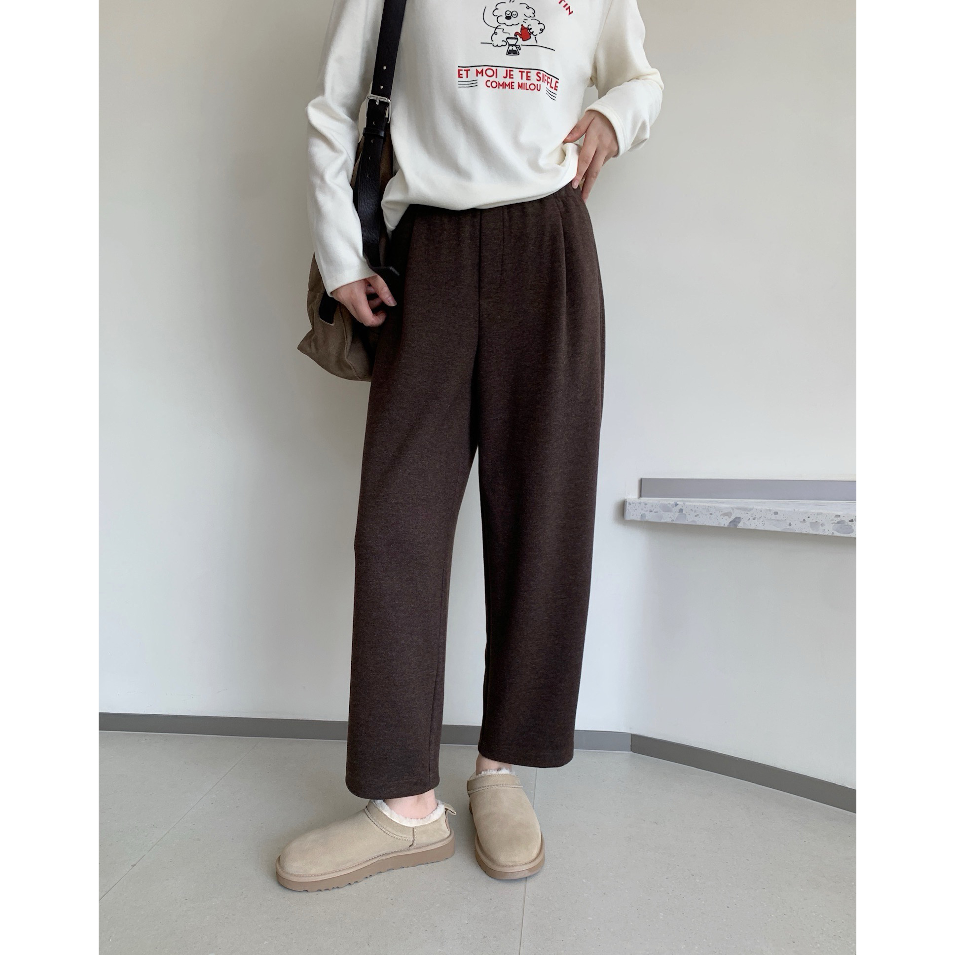 SEAWHEN海维恩松紧腰羊毛奶奶裤