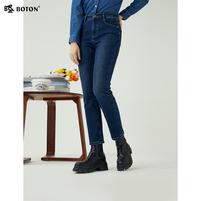 波顿牛仔裤长裤高腰休闲