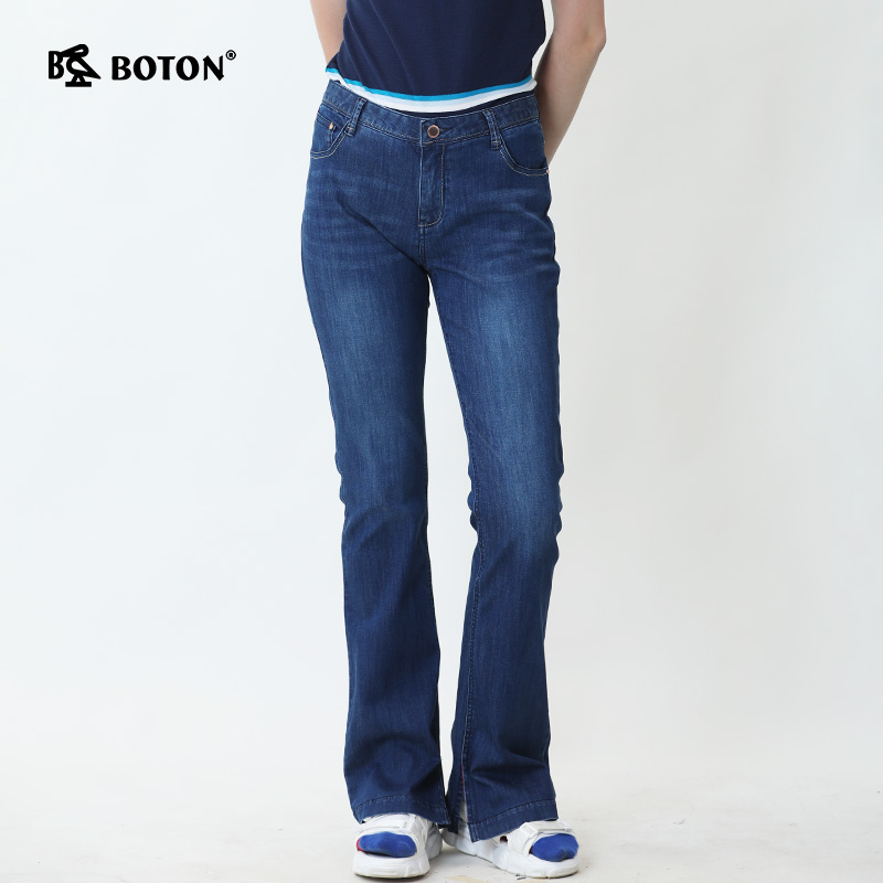 波顿新薄款弹力透气微喇叭牛仔裤
