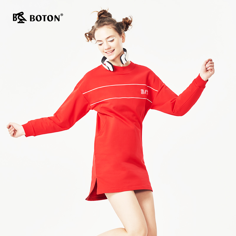 长袖时尚显瘦针织连衣裙中长款