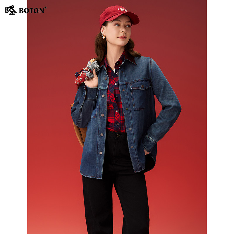 波顿秋冬新款女士保暖水洗牛仔外套加厚高端夹克通勤时尚百搭休闲