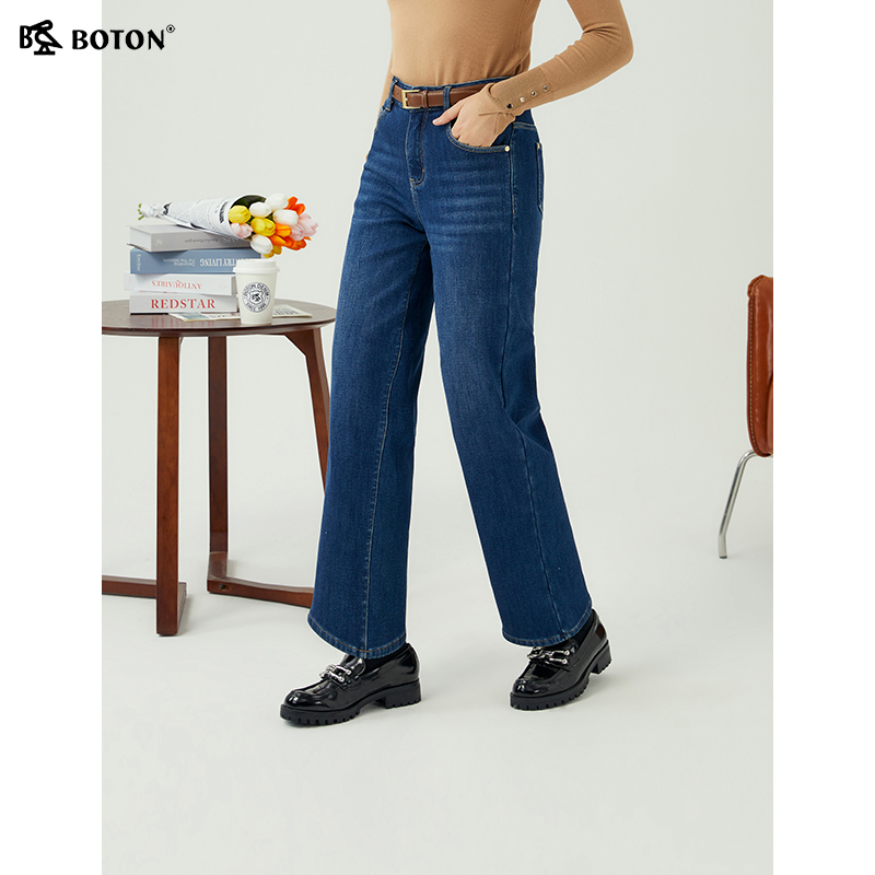 波顿牛仔裤长裤水洗高腰