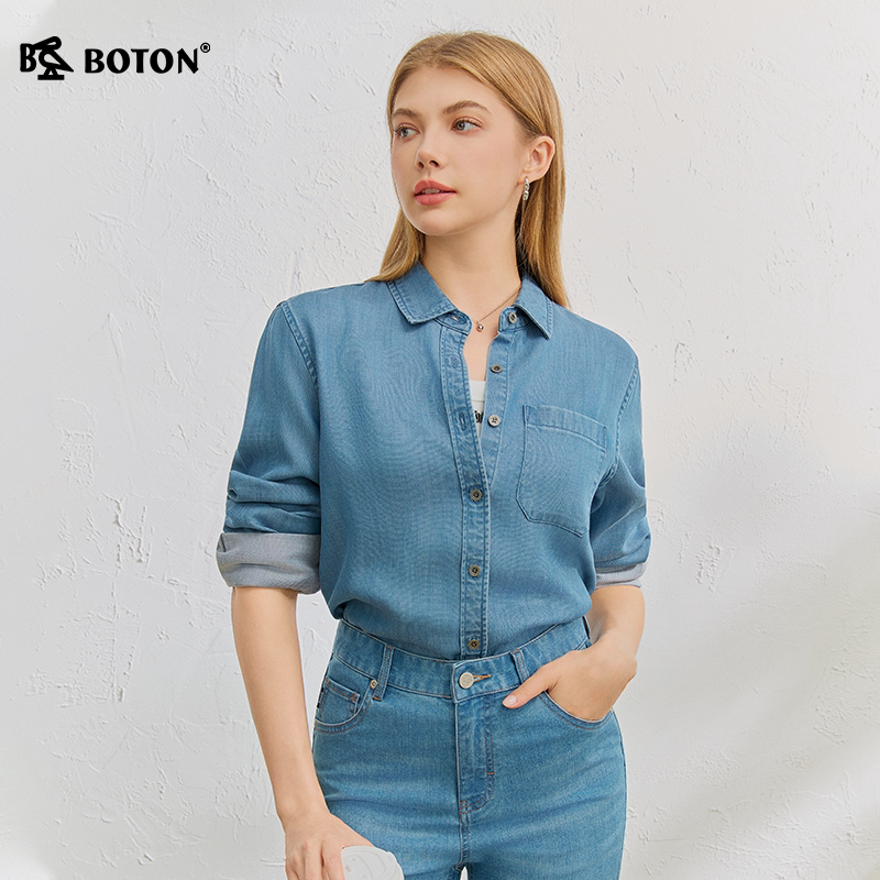 波顿女装宽松翻领全开襟衬衫