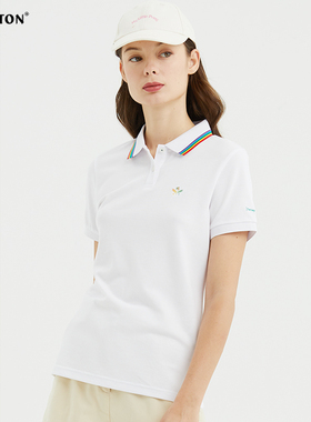 波顿2025夏季新款休闲白色运动保罗Polo衫女翻领修身纯棉短袖t恤