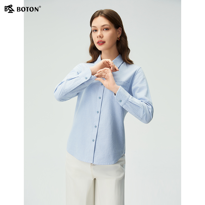 波顿女款全棉翻领磨毛衬衫