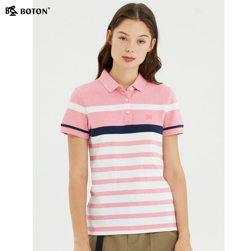 波顿条纹拼色polo休闲商务短袖
