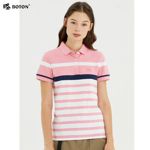 波顿条纹拼色polo休闲商务短袖